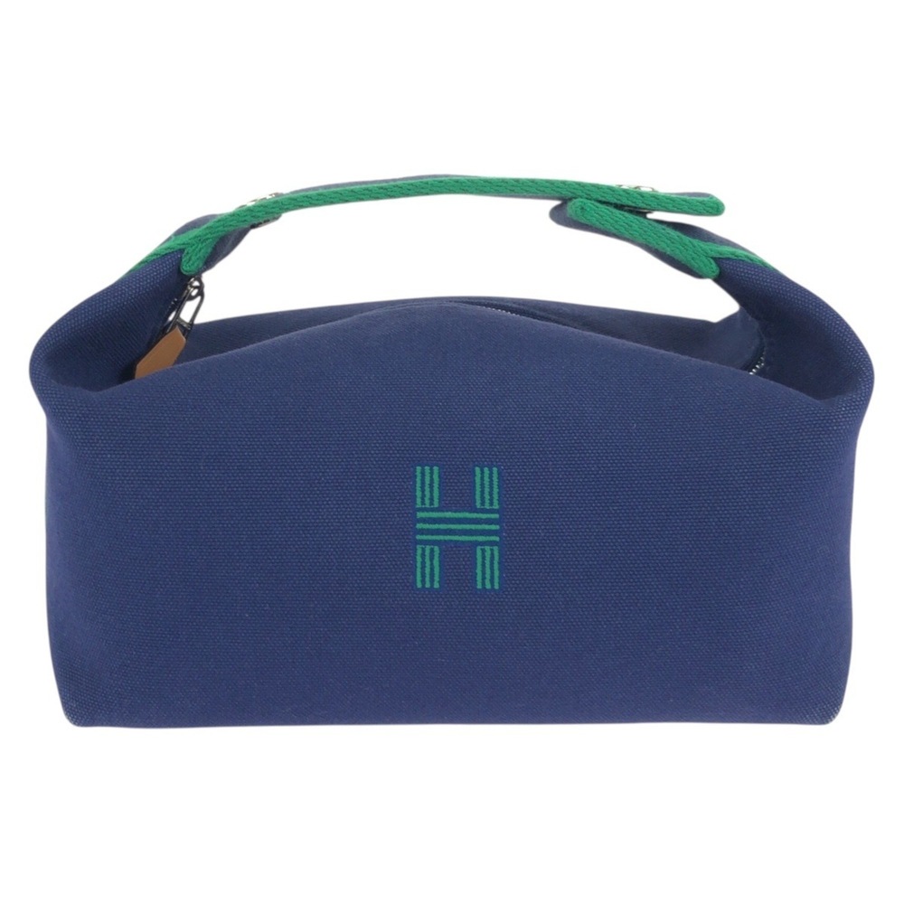 HERMES Bride à Black PM Marine Blue Green Toile H Handbag Accessory Pouch Mak...